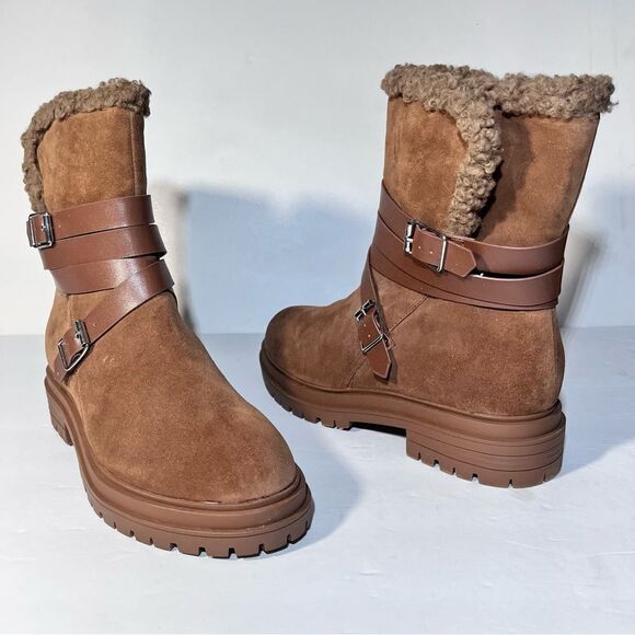 Laurie Felt Suede Shearling Buckle Boots - Picture 1 of 5